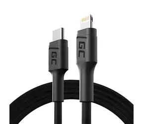 Green Cell Power Stream czarny / Kabel do ładowania i transmisji danych Lightning - USB-C / MFi / 1 m