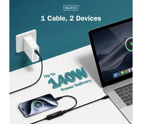 Digitus USB-C 2w1 / Kabel ładujący / 140 W / 1,8 m