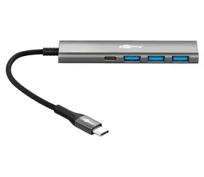 Goobay 76562 szary / Hub USB / 4 porty / USB-C / 5 Gbit/s / Slim