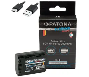 Patona NP-FZ100 Platinum / Akumulator do aparatów Sony / 2600 mAh / Li- ION / Ładowanie przez USB-C