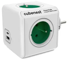 Cubenest PowerCube Original PD 20W A+C biały/zielony / Hub / 4X gniazdo / USB-A + USB-C / Blokada dziecięca