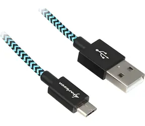 Sharkoon USB 2.0 A - Micro-B czarny/niebieski / Kabel USB / Aluminiowa osłona pleciona / Ładowanie 3A / 1m