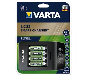 Ładowarka Varta LCD SMART Charger+ / Ładowarka akumulatorów / 100-240 V / 4X AA i AAA / w zestawie 4X AA 2100 mAh
