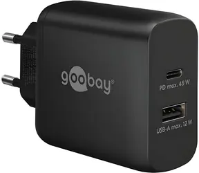 Goobay USB-C PD 45W czarny / Ładowarka / GaN / 1x USB-C PD / 1x USB-A