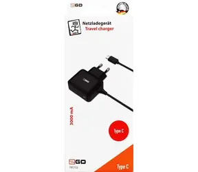 2GO 12W czarny / Ładowarka sieciowa / USB-C / w zestawie kabel USB-C 140 cm / 100-240 V