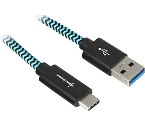 Sharkoon Alu Braid czarny, jasnoniebieski / Kabel do ładowania i transmisji danych / USB-A - USB-C / USB 3.2 Gen 2 10 Gb/s / 0,5 m