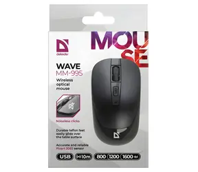 Defender WAVE MM-995 czarny / Bezprzewodowa mysz optyczna / 1600 DPI / 3 przyciski + kółko / 10 m / 2,4 GHz