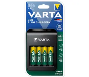 Ładowarka wtykowa Varta LCD Plug Charger+ / Ładowarka akumulatorów / AA / AAA / 9V / Wyjście USB