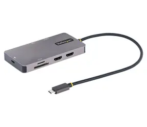 Adapter wieloportowy StarTech USB-C szary / USB-C do 2x HDMI / 4K 60Hz / USB-A / Ethernet / czytnik kart