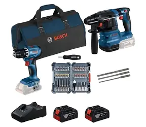 BOSCH GBH 18V-22 + GSR 18V-45 Professional / Zestaw narzędzi akumulatorowych / 18 V / SDS- PLUS / 2 x 4,0 Ah / torba