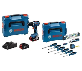 BOSCH GSR 18V-65 Professional / Zestaw wiertarko-wkrętarki akumulatorowej i narzędzi ręcznych / 18 V / 63 Nm / 2 x 5,0 Ah / L-BOXX