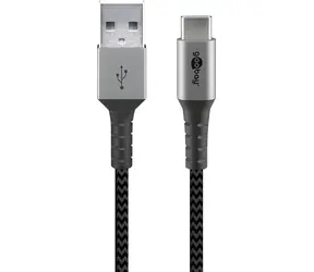 Goobay 49296 szary/srebrny / Kabel do transmisji danych / USB-C - USB-A / oplot tekstylny / złącza metalowe / 1 m