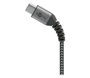 Goobay 49297 Space Grey/Silver / Kabel do transmisji danych / USB-C - USB-A / osłona tekstylna / złącza metalowe / 2m