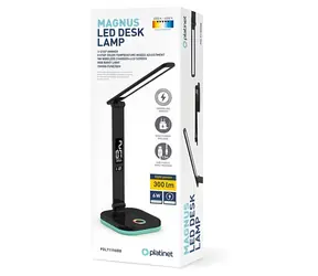 Platinet PDL711RGBB czarny / Lampa LED / 6 W / 300 lm / 3000-6500 K / Ładowanie Qi / RGB / Zegar