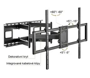 Brateck LPA77-696 czarny mat / Rozsuwany uchwyt ścienny do telewizora 60"-120" / nośność 120 kg / VESA 900x600