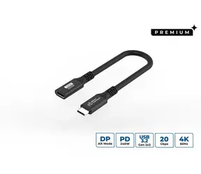 Adapter przedłużający MicroConnect Premium USB-C czarny / adapter USB-C / 0,15 m / 20 Gbit/s