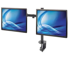 Ramię Manhattan do 2 monitorów z zaciskiem czarne / 13-32" / VESA 75x75-100x100 / nośność 16 kg / obrót 360°