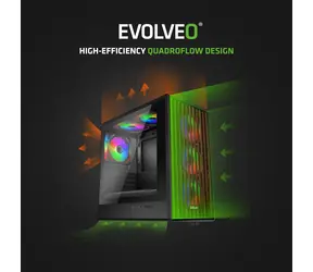 Evolveo Panthera czarna / obudowa PC / mATX / ARGB / 6x wentylator 120mm / bez zasilacza / panel drewniany