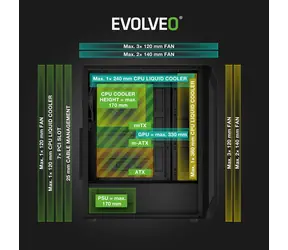 Evolveo Xenon czarny / obudowa PC / Midi Tower / ATX/mATX/Mini ITX / 4X ARGB / szkło hartowane