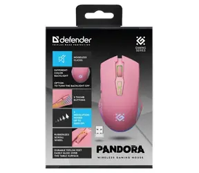 Defender Pandora różowa / Bezprzewodowa mysz optyczna / 3200 DPI / 7 przycisków / Odbiornik USB