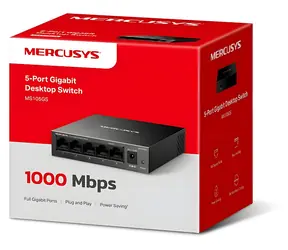 Mercusys MS105GS / Przełącznik / 5x Gigabit / Komputer stacjonarny / Bez wentylatora