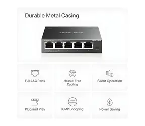 Mercusys MS105GS-M2 / przełącznik 5-portowy / 2,5 Gb/s / komputer stacjonarny / obudowa metalowa / bez wentylatora