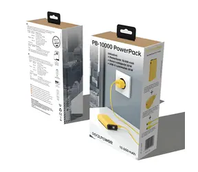 Zestaw RealPower PB-10000 żółty / Powerbank 10000 mAh / Wyświetlacz LED / USB-C PD / 22,5 W / w zestawie ładowarka i kabel