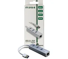 Inter-tech Argus IT-310-S / Adapter Ethernet / Gigabit / USB 3.2 Gen 1 / 3x koncentrator USB / aluminium