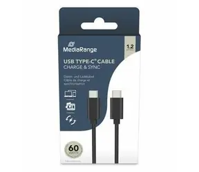 MediaRange USB-C - USB-C czarny / Kabel do transmisji danych i ładowania / PD 60 W / USB 3.2 Gen 1 / 5 Gbit/s / 1,2 m