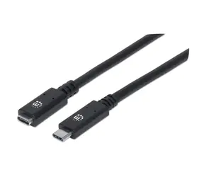 Przedłużacz Manhattan USB-C czarny / Przedłużacz / USB-C - USB-C / USB 3.2 Gen 2, 10 Gbit/s / 0,5 m