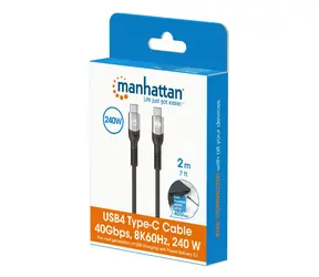 Kabel ładujący Manhattan USB-C - USB-C 2 m czarny / Kabel / USB4 / 240 W PD 3.1 / 40 Gbit/s / Thunderbolt 4