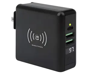 Ładowarka podróżna i powerbank Manhattan 4w1, czarna / Powerbank / 8000 mAh / Ładowanie bezprzewodowe / USB-C, 2x USB-A