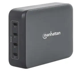 Ładowarka Manhattan GaN 240 W czarna / Ładowarka / 4X USB-C / USB Power Delivery 3.1 / maks. 140 W / Port