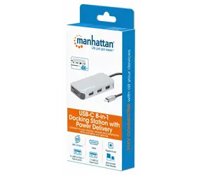 Stacja dokująca Manhattan USB-C 8w1 srebrna / Stacja dokująca / HDMI 4K / RJ45 / 3x USB-A / PD 100W