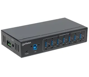 Hub USB 3.0 Manhattan 7 portów industrialny czarny / hub USB / obudowa metalowa / szyna DIN / kabel 1 m