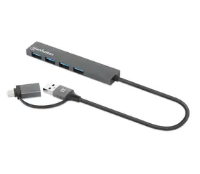 Hub Manhattan Kombo USB-C/USB-A szary / Hub USB / 4X USB-A / USB 3.2 Gen 1 / 5 Gbit/s / Zasilanie magistrali