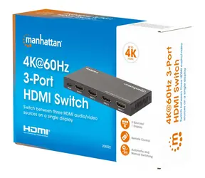 Przełącznik HDMI Manhattan 3 wejścia / przełącznik HDMI / 4K 60Hz / HDCP 2.2 / Dolby Vision, Atmos / metalowa obudowa