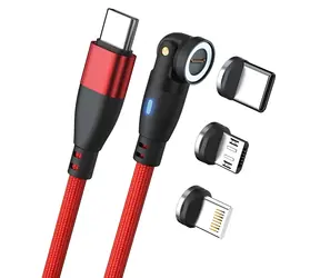 RealPower Magnetic 100W czerwony / Magnetyczny kabel ładujący USB-C / 100 W PD / 1 m / Adaptery Lightning, micro-USB