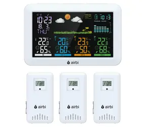 Airbi HOME / Stacja pogodowa / 3 bezprzewodowe czujniki / kolorowy wyświetlacz / czas DCF