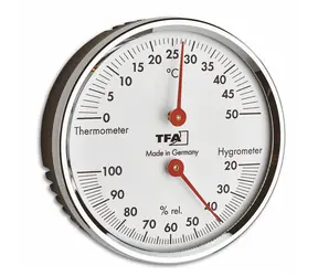 TFA 45.2041.42 / Termometr i higrometr / średnica 70 mm / pierścień z mosiądzu chromowanego / do zawieszenia