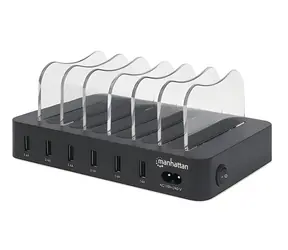 Stacja ładowania USB Manhattan 6-portowa czarna / Ładowarka / 6x USB-A / 2,4 A / 5 V / Wskaźnik LED