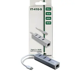 Inter-tech Argus IT-410-S szary / adapter LAN / USB-C / Gigabit Ethernet / koncentrator 3x USB 3.0 / obudowa aluminiowa