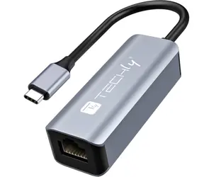 Techly IDATA USB-ETGIGA-CA / adapter USB-C do RJ-45 / Gigabit Ethernet / USB 3.2 Gen 1 / obudowa aluminiowa