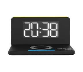 Zegar RealPower ChargeAir czarny / Ładowarka bezprzewodowa z budzikiem / 10 W / Wyjście USB-A / Lampa LED