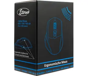 Inter-tech Eterno M-230 czarna / Bezprzewodowa mysz ergonomiczna / 1600 DPI / 6 przycisków / Odbiornik USB