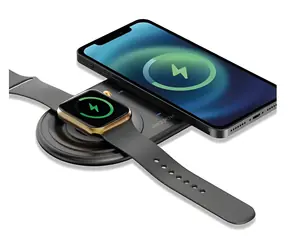 RealPower ChargeAIR Duo czarna / Ładowarka bezprzewodowa / 2w1 do telefonu i zegarka / 15 W / USB-C