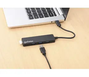 Hub Manhattan USB-C do 4X USB-A czarny / Hub USB / USB 3.2 Gen 1 / 5 Gbit/s / Zasilanie magistrali