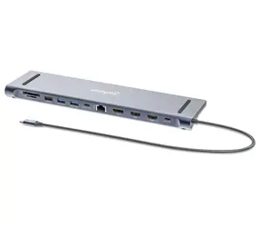 Stacja dokująca Manhattan 12 w 1 srebrna / Stacja dokująca / USB-C / 2x HDMI 4K / DisplayPort / PD 100 W