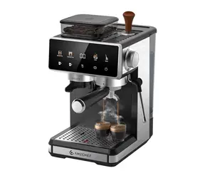 AMZCHEF CE-CM5560-SV srebrny / Ekspres dźwigniowy do kawy / 1400 W / 20 bar / wbudowany młynek / 1,8 l