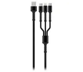 Colorway kabel ładujący 3w1 szary / Kabel ładujący / USB-A (M) - Lightning i Micro-USB i USB-C / 4 A / Nylon / 1,2 m